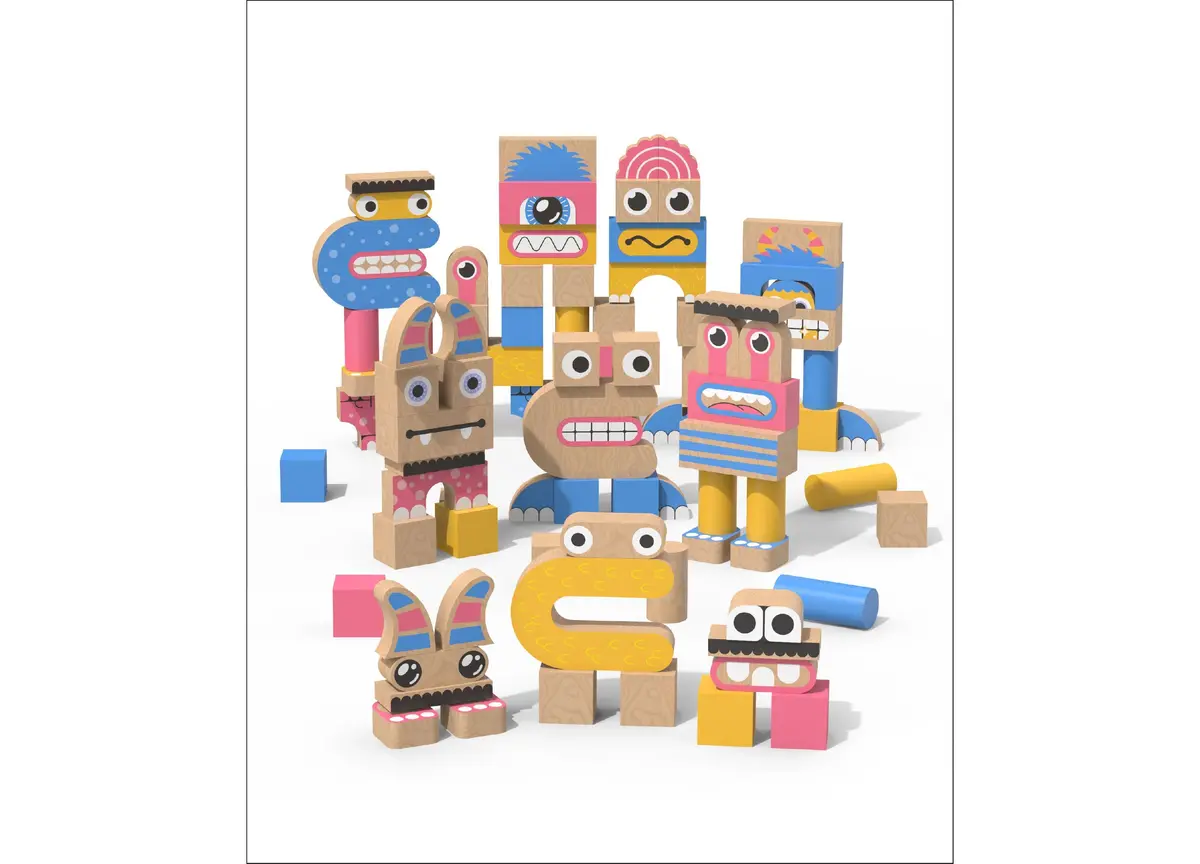 Geoffrey's Toy Box Make A Monster 100-Piece Solid Wood Block Set 1