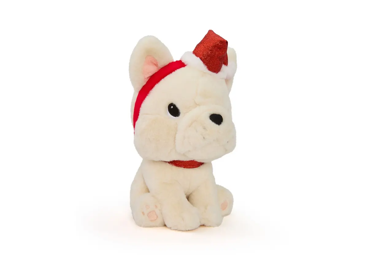 Geoffrey's Toy Box 10 Inch French Bulldog Plush With Christmas Hat 1