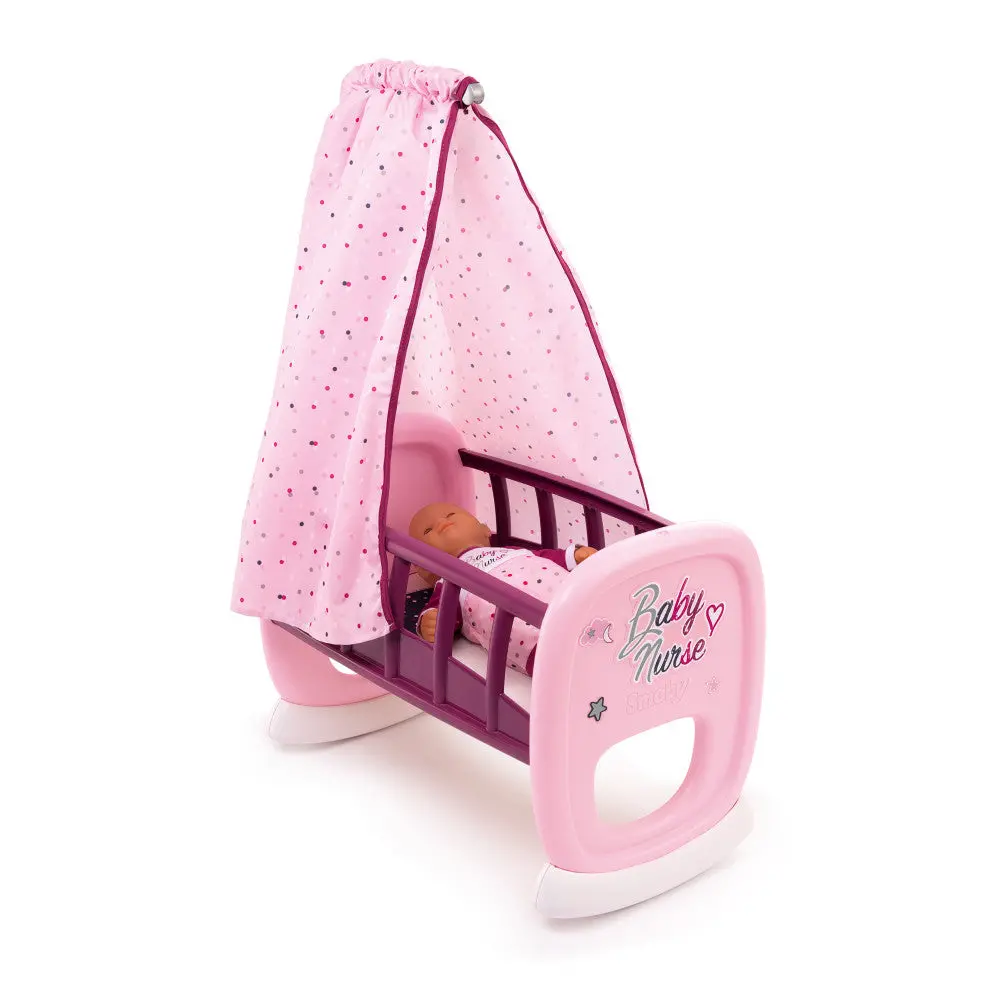 Smoby Baby Nurse Doll Cradle With Elegant Pink Canopy 1