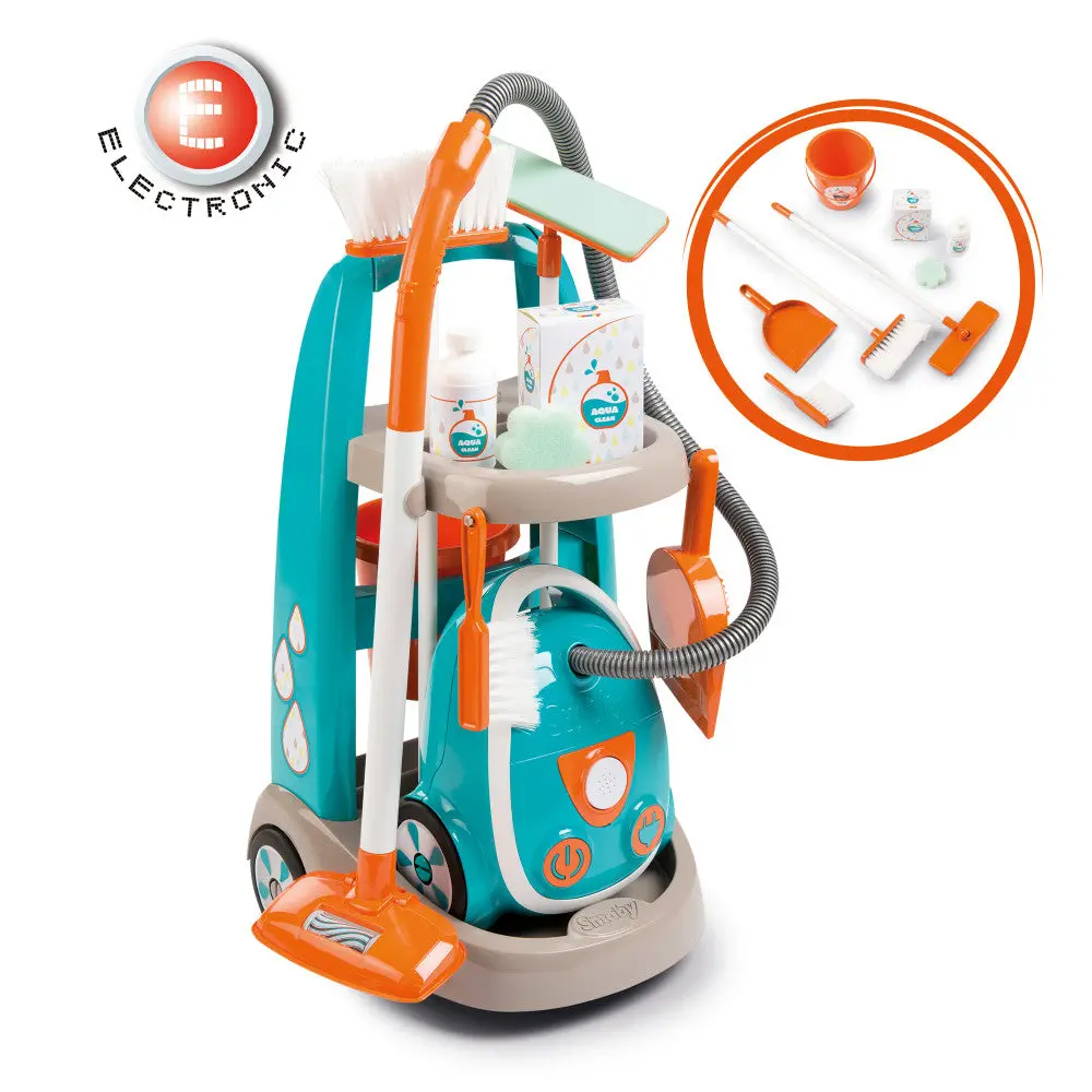 Smoby Interactive Kids Cleaning Trolley Playset - Ages 3+ 1