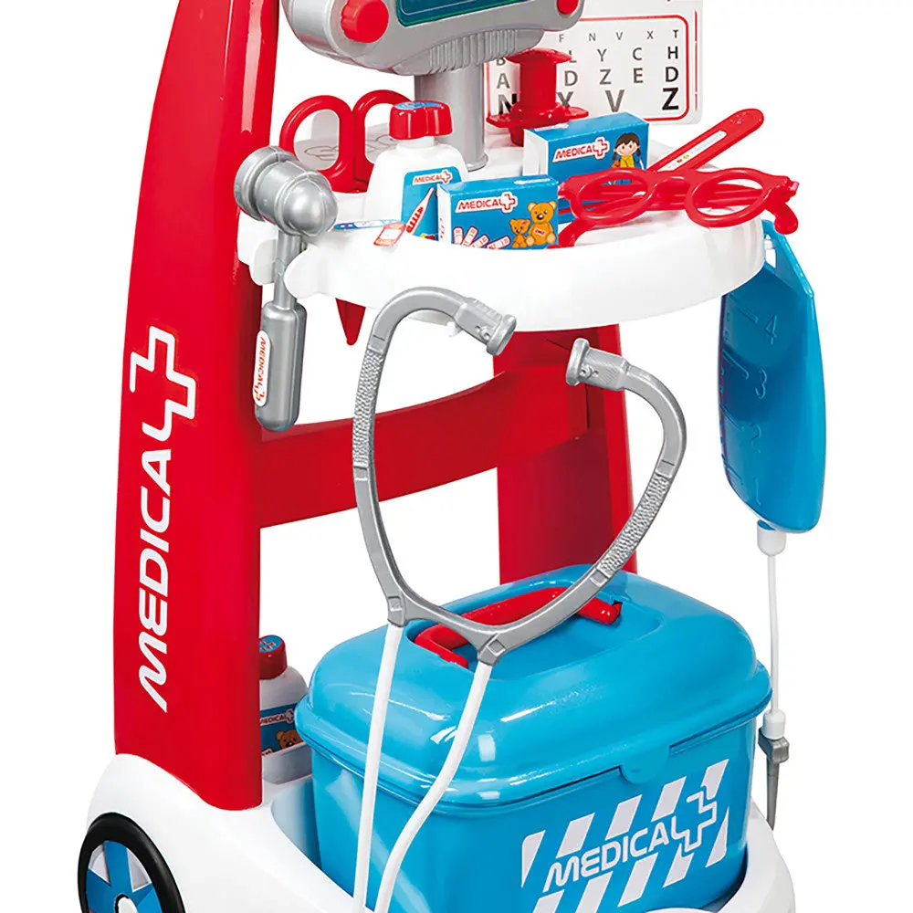 Smoby Doctor's Trolley Playset - Red-White-Blue With 16Pc Medical Accessories 1