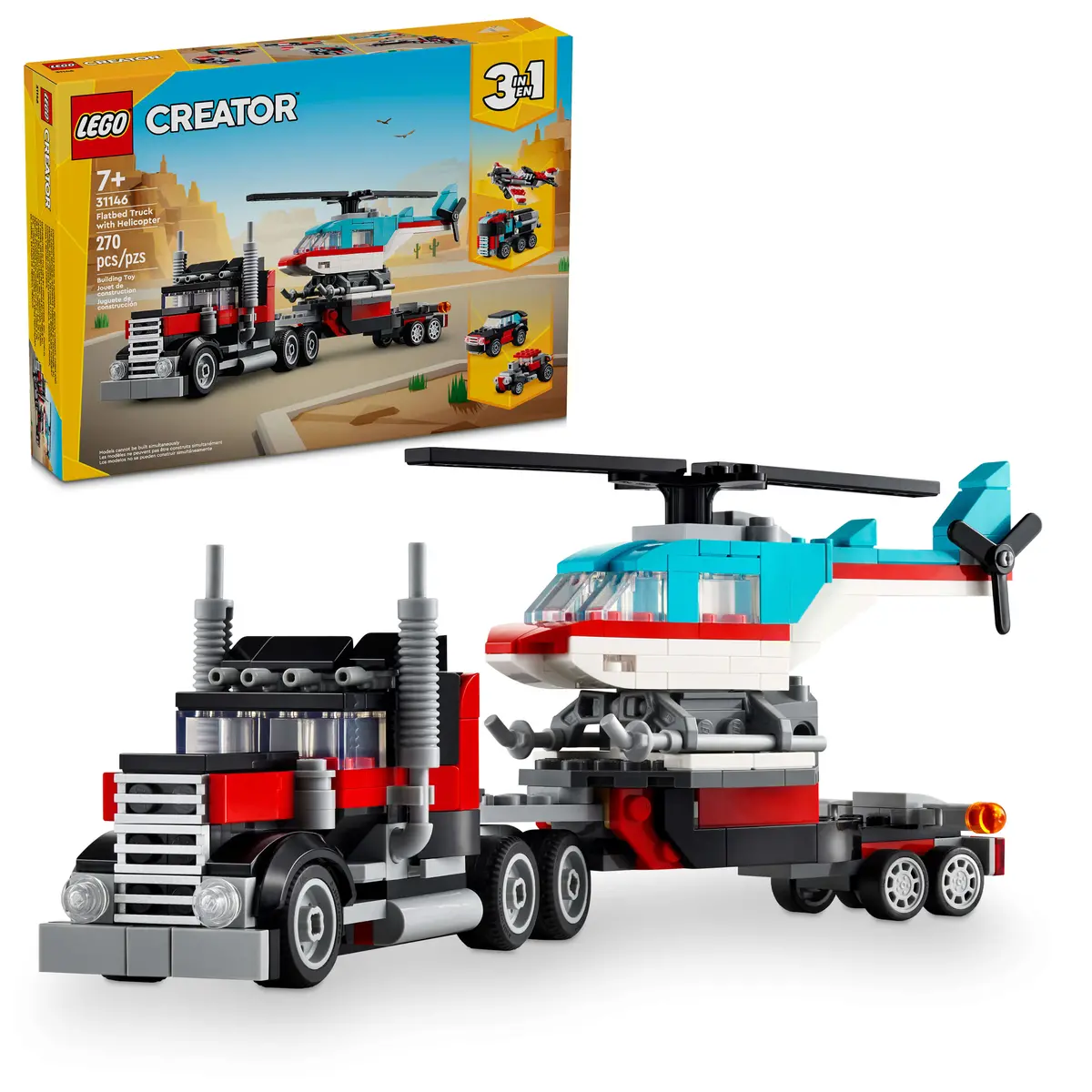 Lego Creator 3-In-1 Flatbed Truck And Helicopter Playset - 31146 1