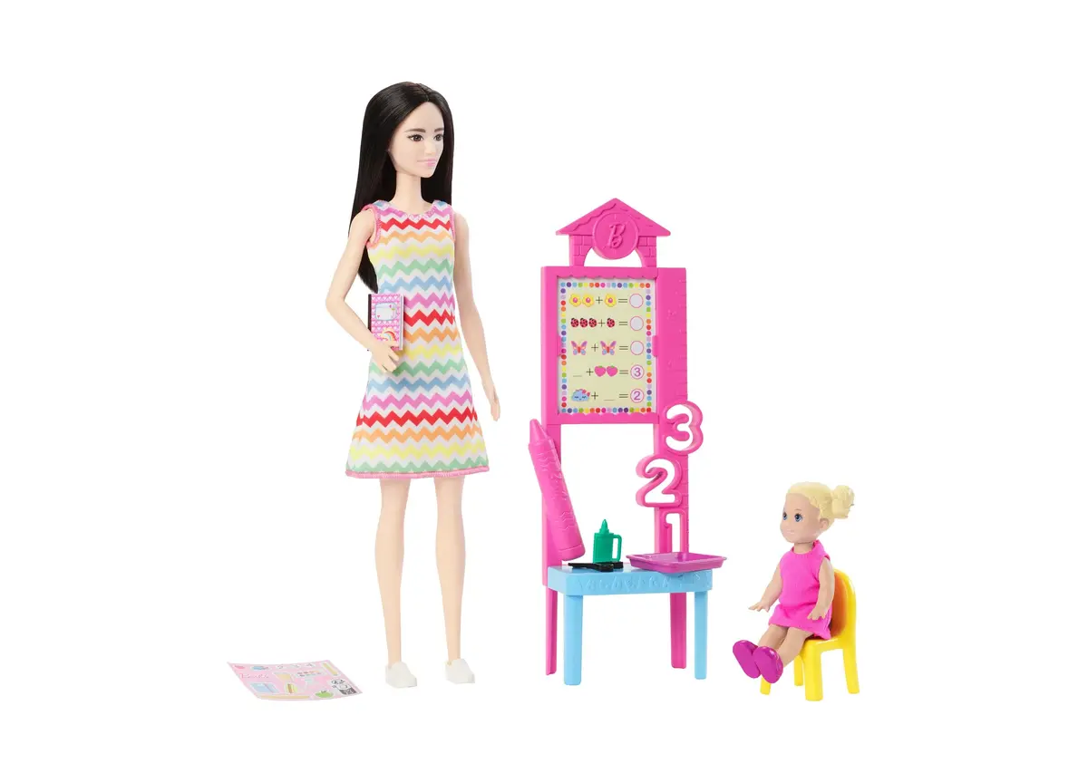 Barbie Teacher Doll Set With Blonde Fashion Doll, Toddler Student & Classroom Accessories 1