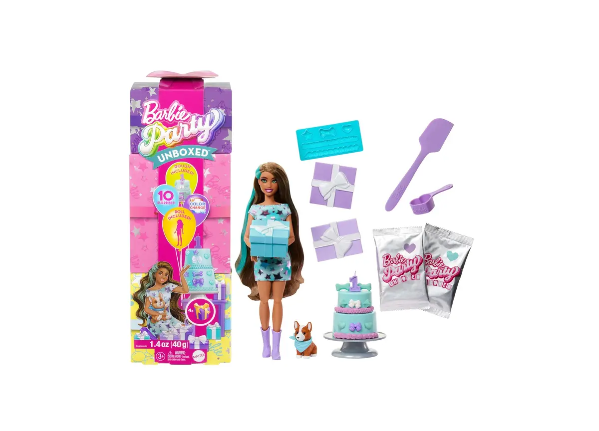 Barbie Party Unboxed Pet Birthday Series Doll - Party Stars Set With 10 Surprises 1