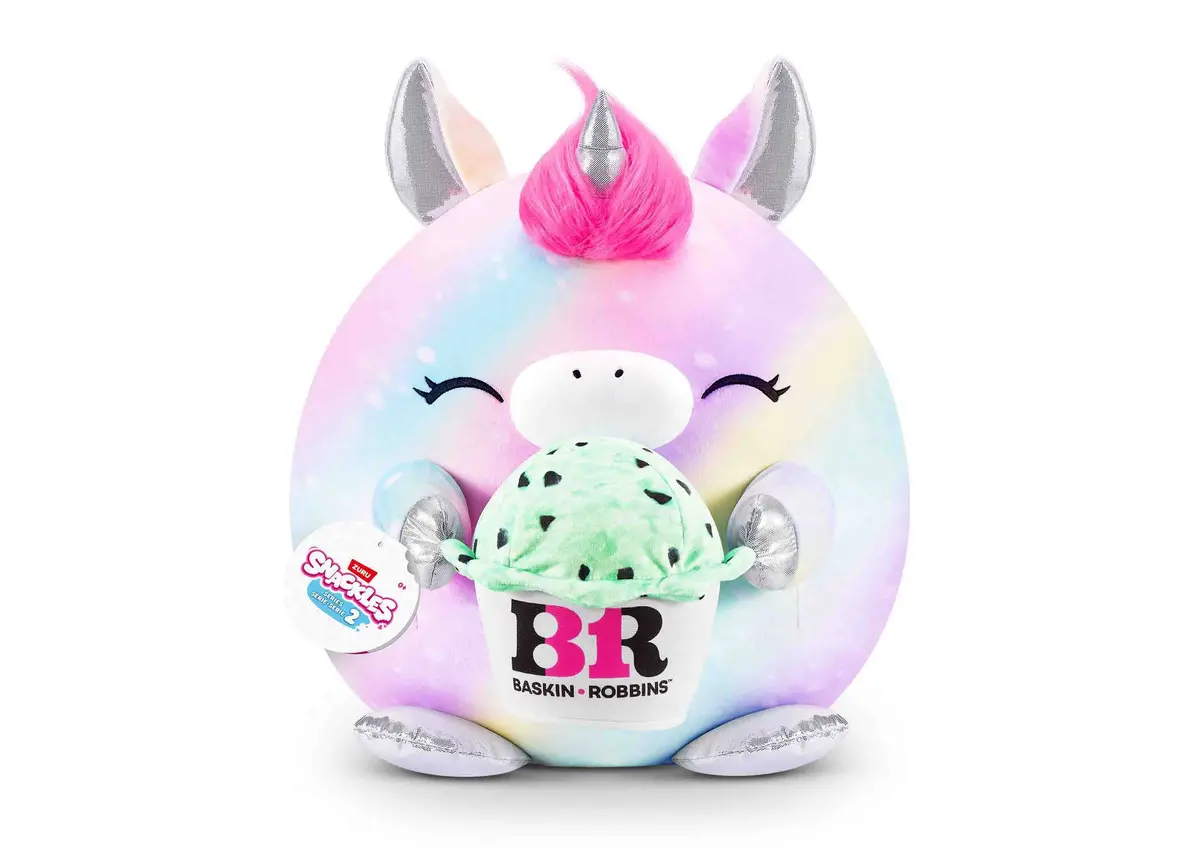 Zuru Snackles Series 2 16-Inch Cuddly Unicorn With Baskin-Robbins Mini Plush 1