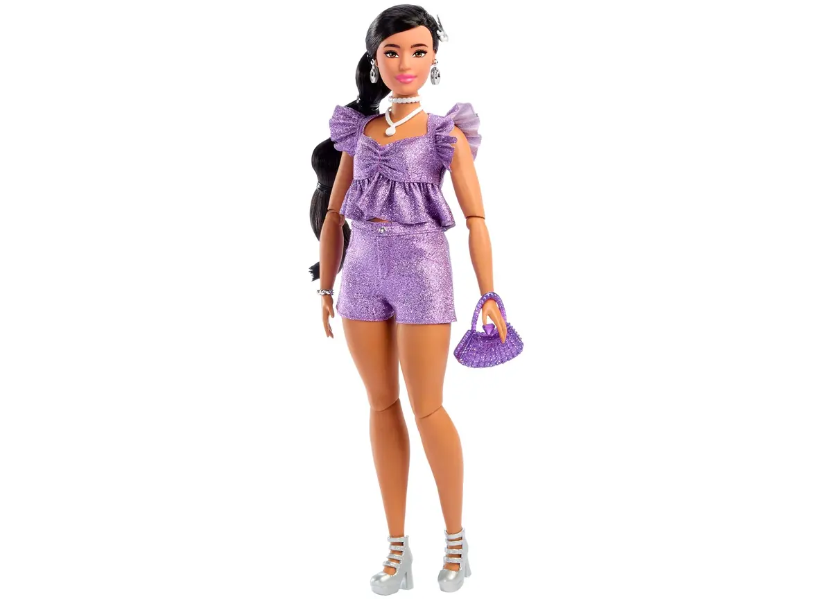 Barbie Deluxe Style Fashion Doll 8 In Metallic Purple Top And Sparkly Shorts With Accessories 1