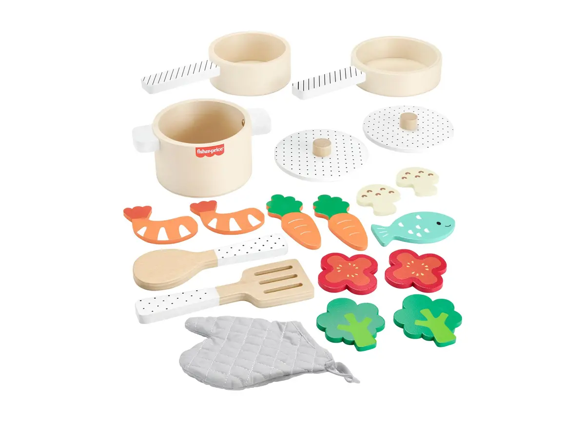 Fisher Price Wooden Pots And Pans Kitchen Playset - 19 Piece Set 1
