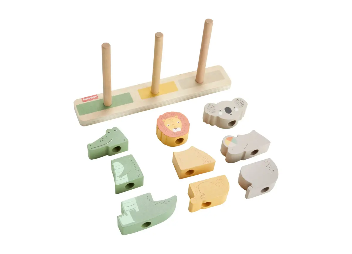 Fisher-Price Wooden Stack & Sort Animals – Eco-Friendly Toddler Toy 1