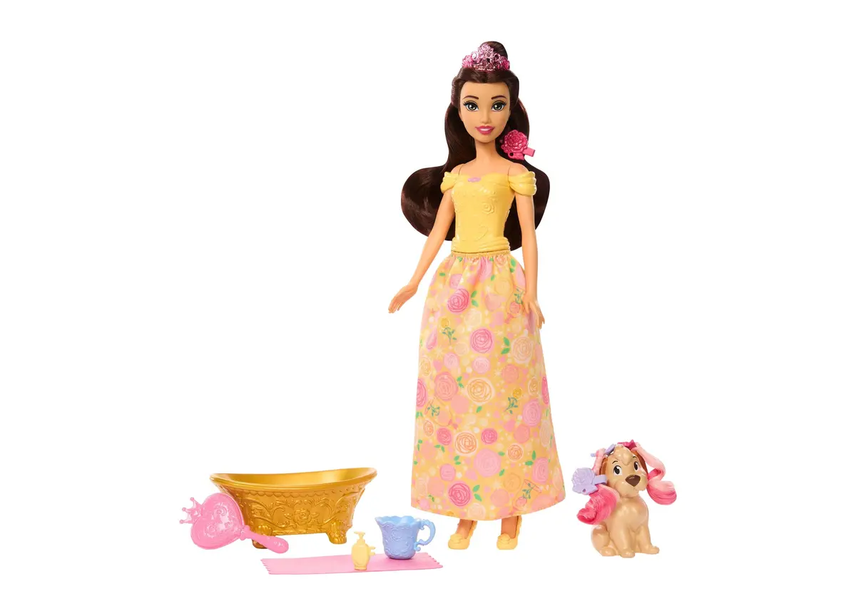 Disney Princess Bath And Style Belle Fashion Doll With Dog 1