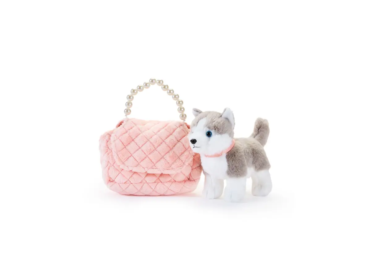 Geoffrey's Toy Box Fancy Pets 6" Plush Husky With Quilted Purse 1
