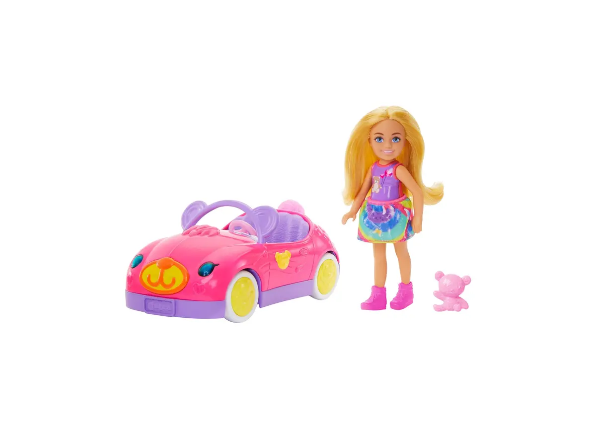 Barbie Chelsea Vehicle Set - Blonde Small Doll With Toy Car And Teddy Bear 1