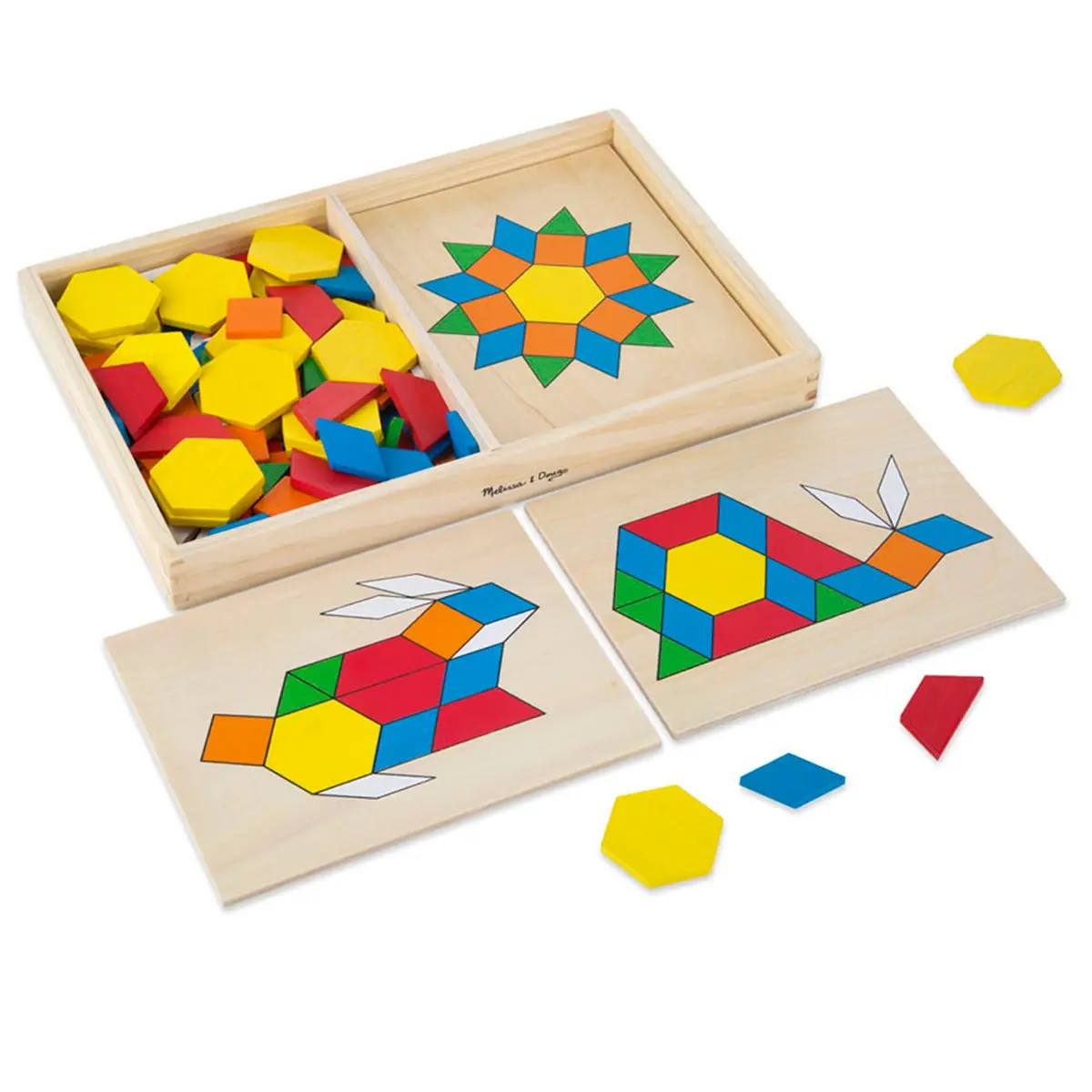 Melissa & Doug Wooden Pattern Blocks & Boards - Creative Colorful Educational Toy 1