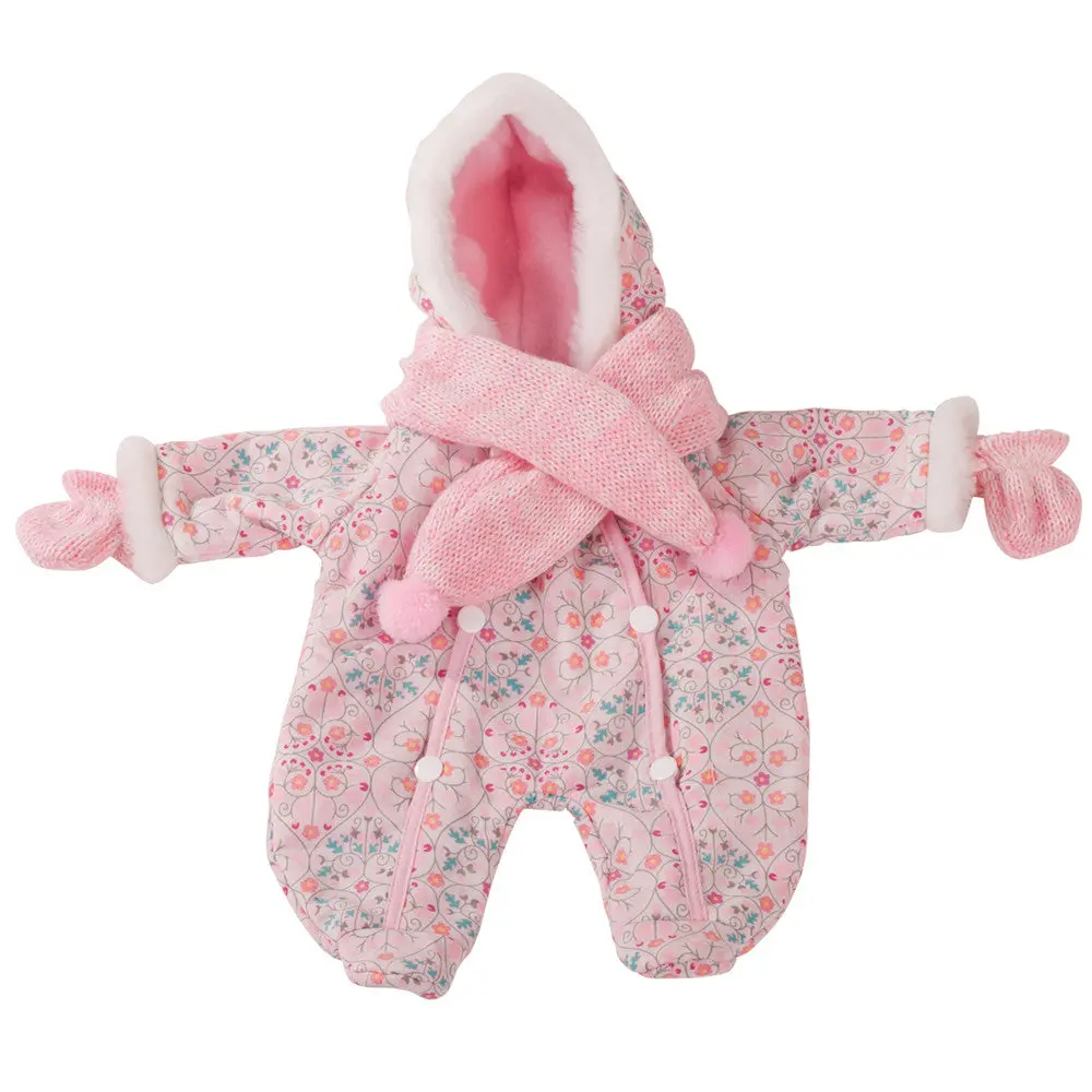 Gotz Floral Cotton Winter Snow Suit With Pink Fur Lining For 13" Dolls 1