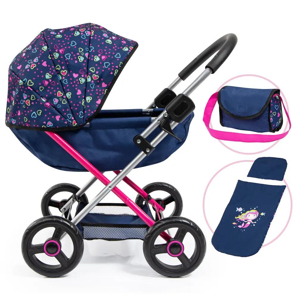 Bayer Design Dolls: Pram Cosy With Blanket And Pillow - Blue, Pink, Hearts 1