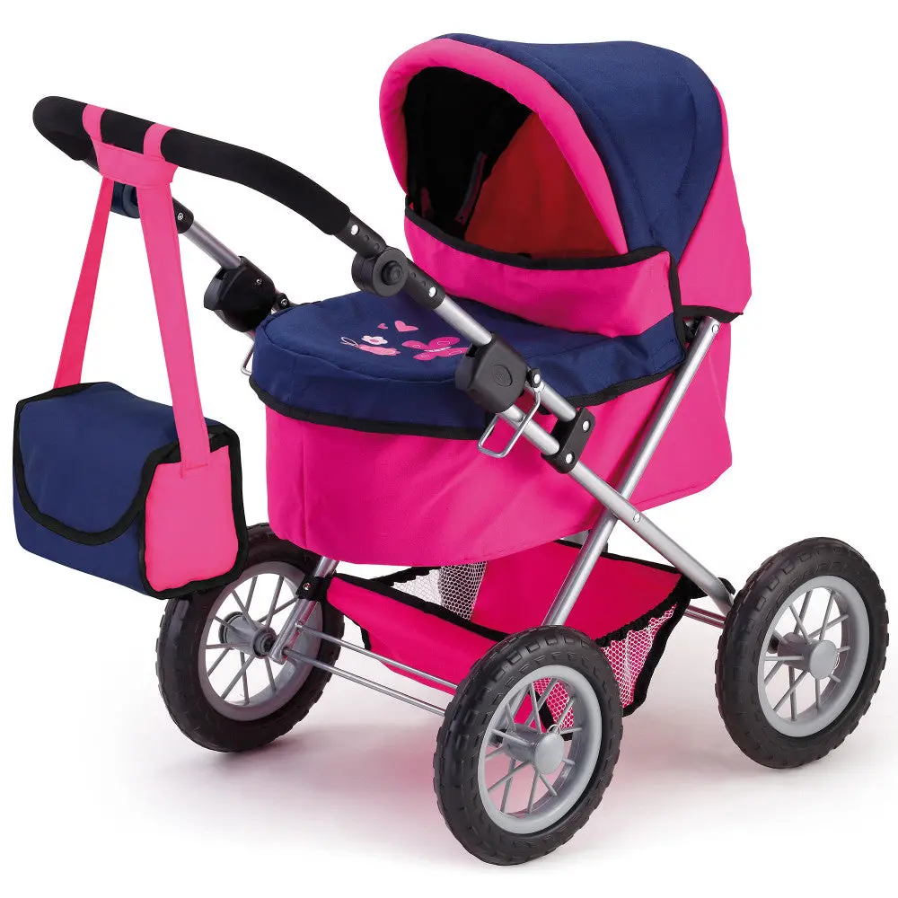 Bayer Design Trendy Doll Pram, Adjustable Handle, Blue & Hot Pink With Butterfly Motif 1