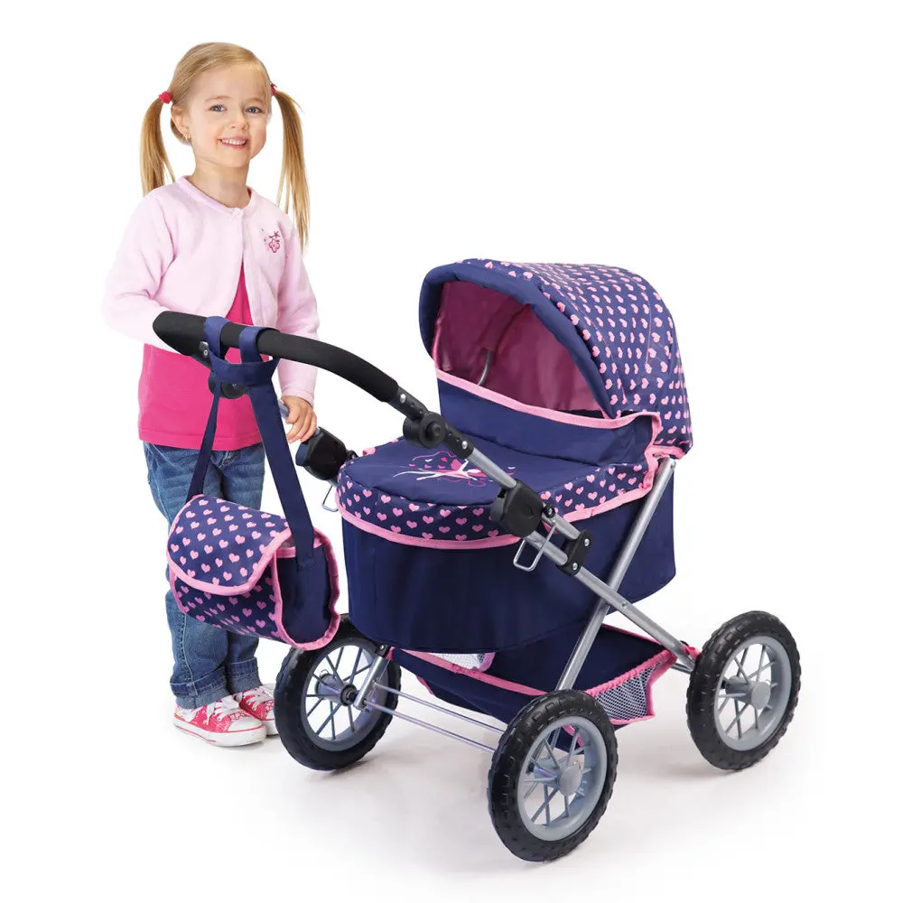 Bayer Design Trendy Doll Pram Stroller With Shoulder Bag - Fashionable Pink 1