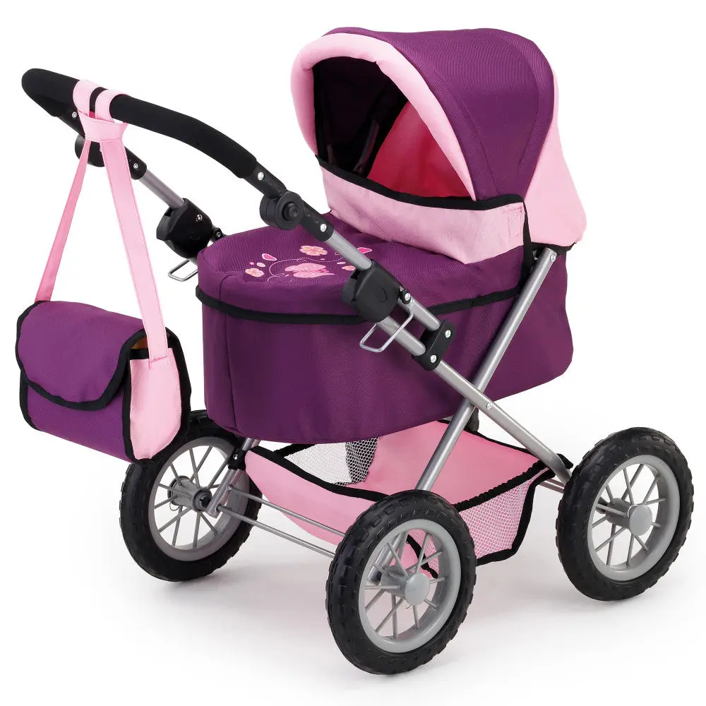 Bayer Design Purple & Pink Trendy Doll Pram With Bag 1
