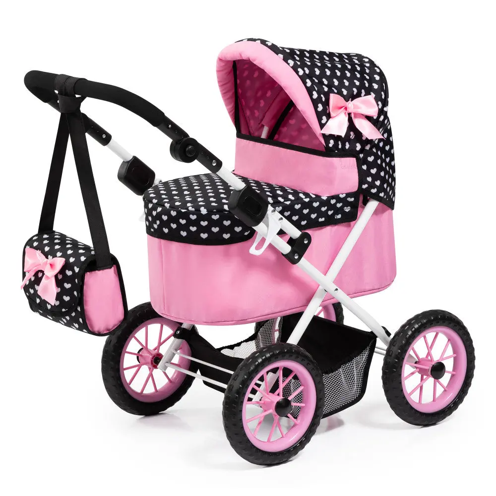 Bayer Design Trendy Doll Pram, Hearts Black & Pink With Shoulder Bag 1