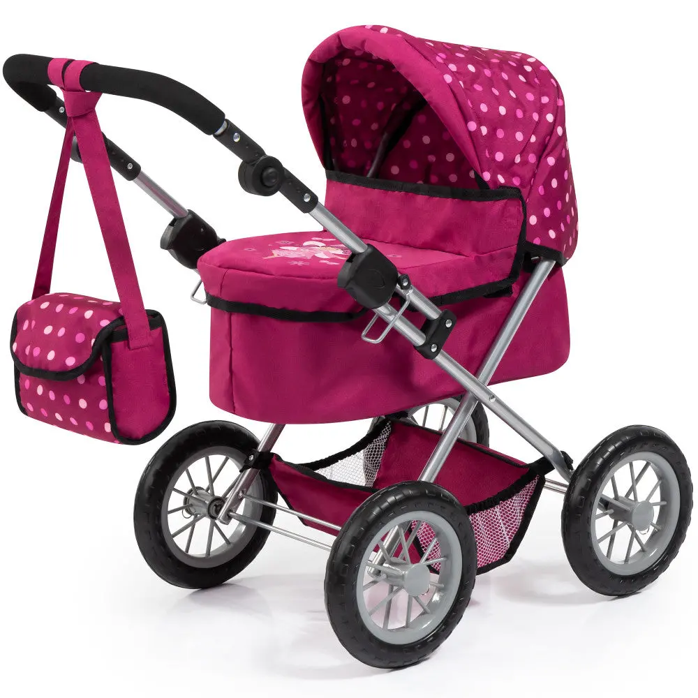 Bayer Design Trendy Doll Pram - Magenta With White Dots & Unicorn Theme 1