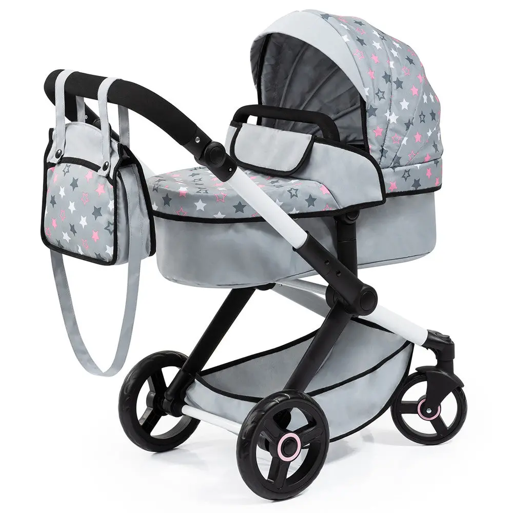 Bayer Design Dolls Pram Xeo - Convertible, Grey, Pink, Stars 1