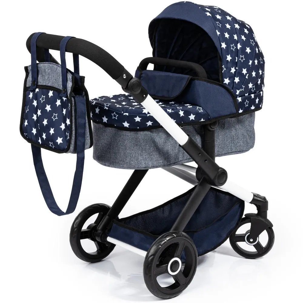 Bayer Design Combi Doll Pram Xeo, Blue & White Stars - Versatile Playset For Kids Ages 3+ 1