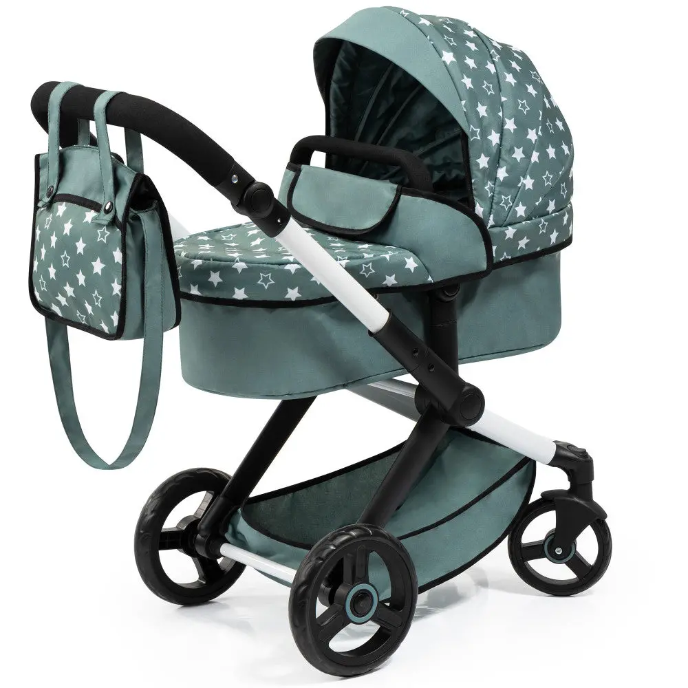 Bayer Design Dolls Pram Xeo: Stars Green & White With Matching Handbag 1
