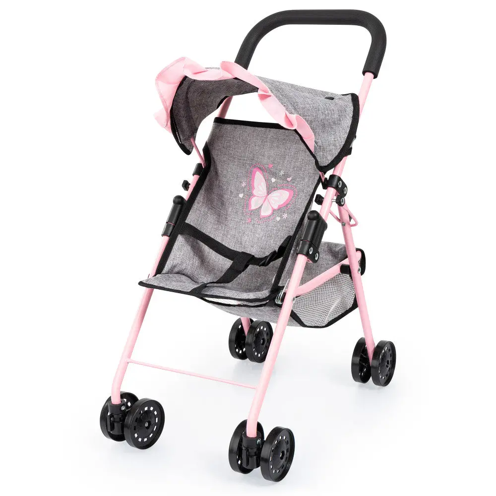 Bayer Design Doll Buggy Stroller - Butterfly Theme, Grey & Pink, Ages 3+ 1