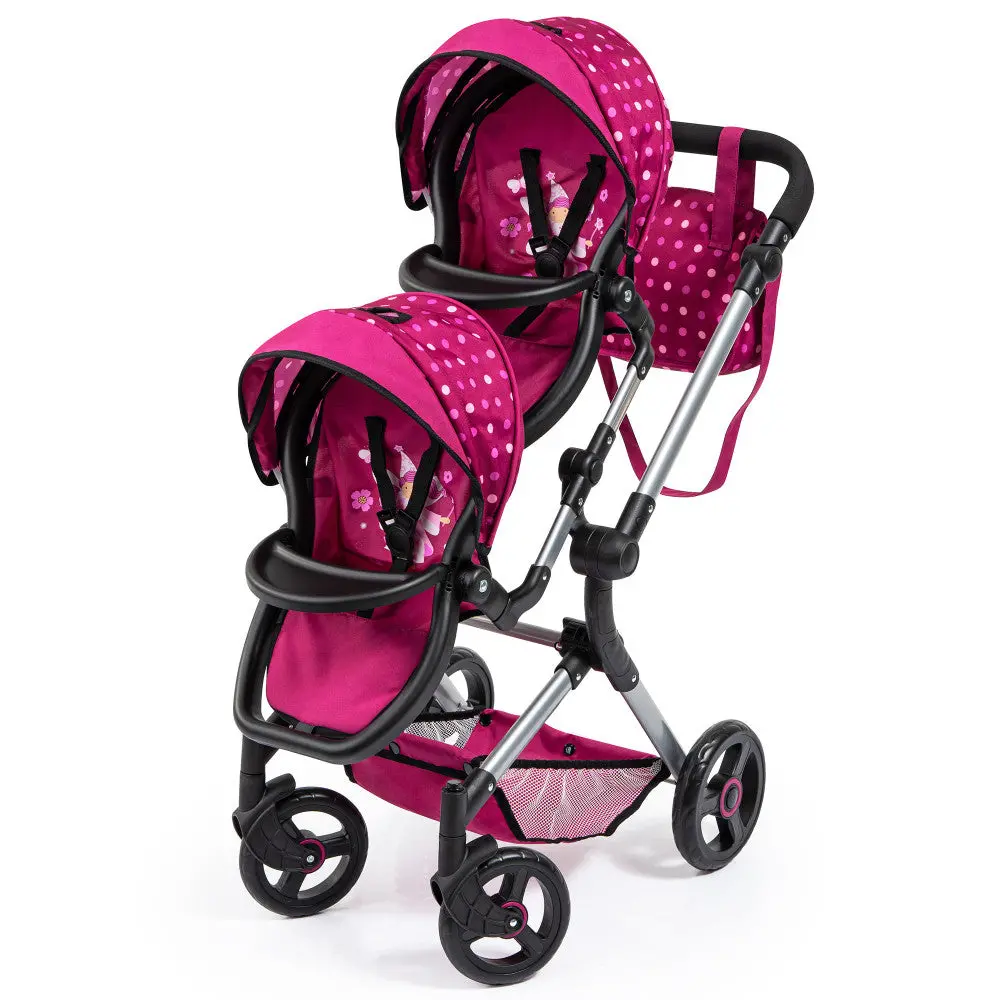 Bayer Design Neo Twin Doll Pram, Hot Pink & Polka Dots, Fairy Theme, Ages 3+ 1