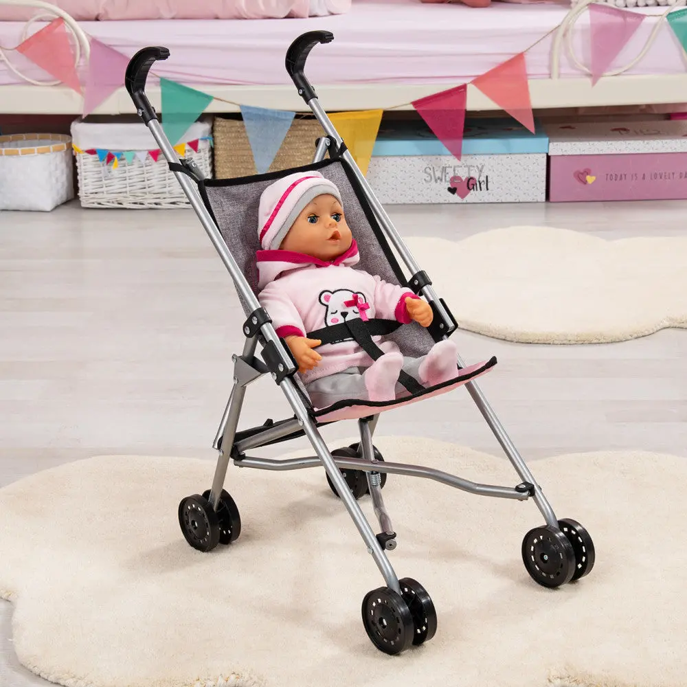 Chic Grey Doll Umbrella Stroller For 18-Inch Dolls 1