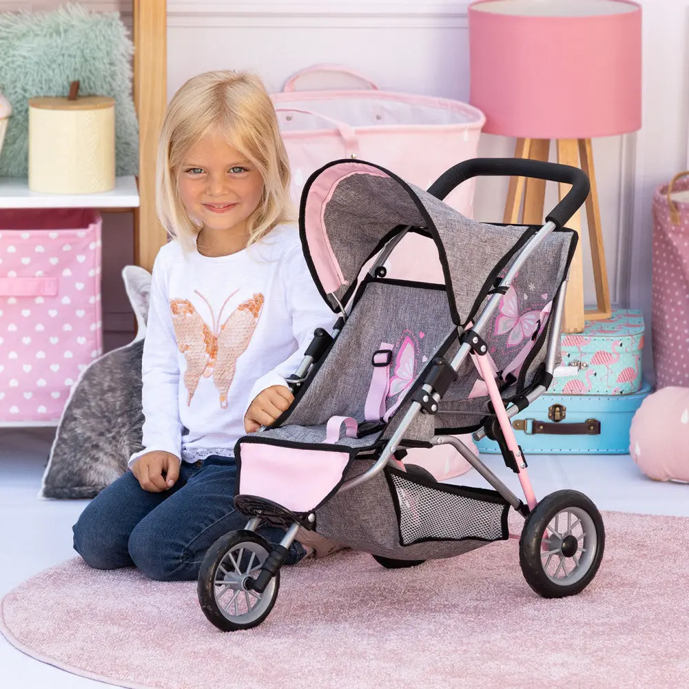 Bayer Dolls Twin 3 Wheel Jogger With Embroidered Butterfly Detail 1