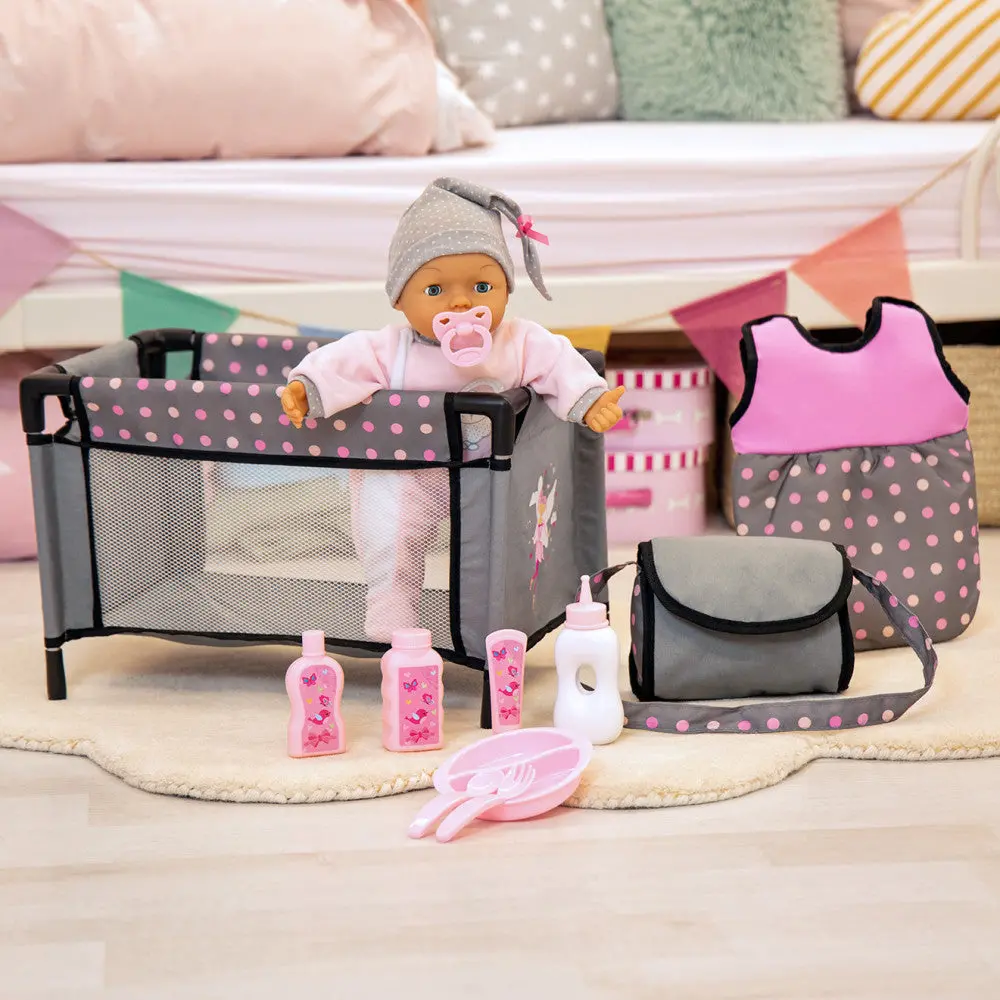 Bayer Design Deluxe Baby Doll Travel Bed Playset With Accessories 1