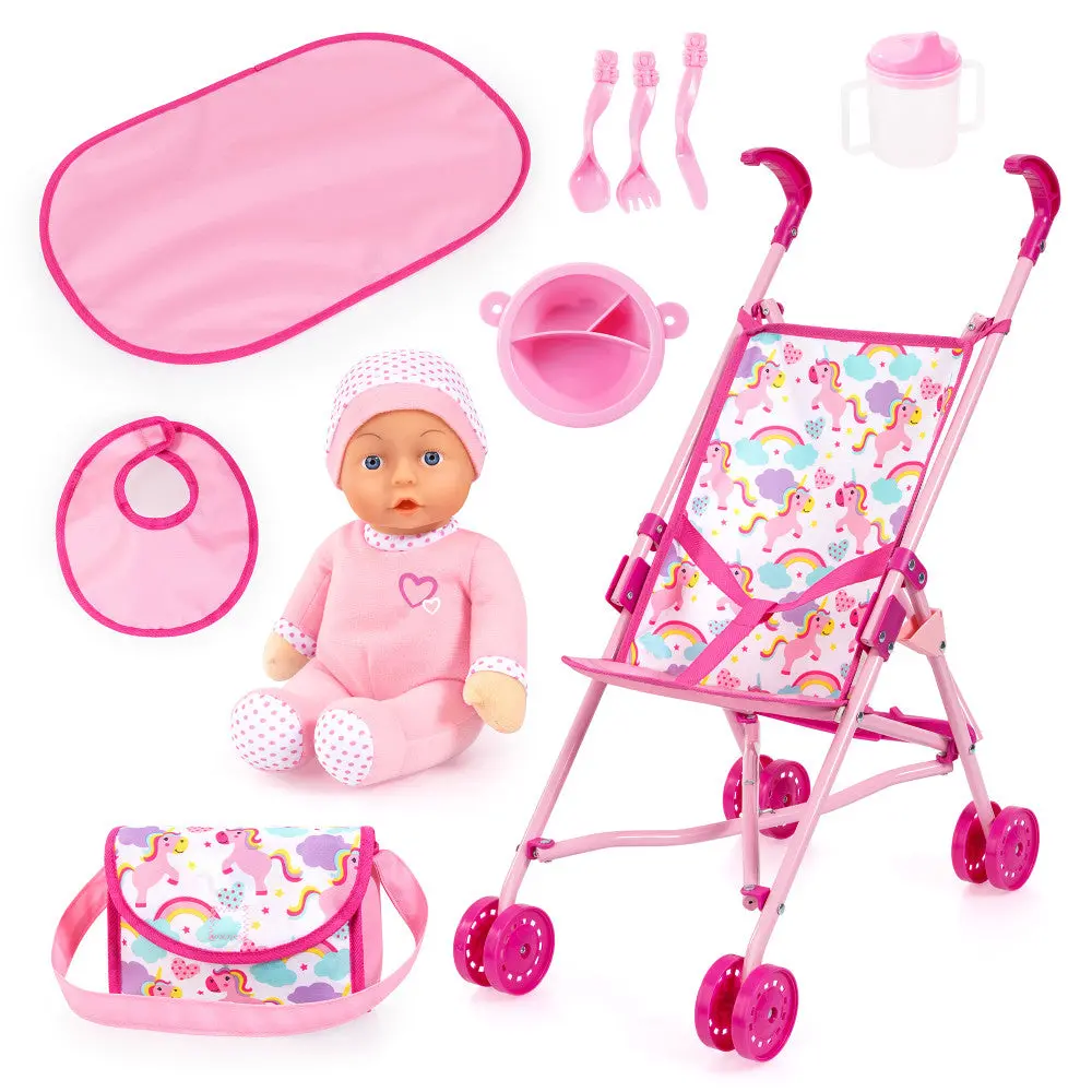 Bayer Design Pink Unicorn Umbrella Stroller Doll Set For Kids Ages 3+ 1