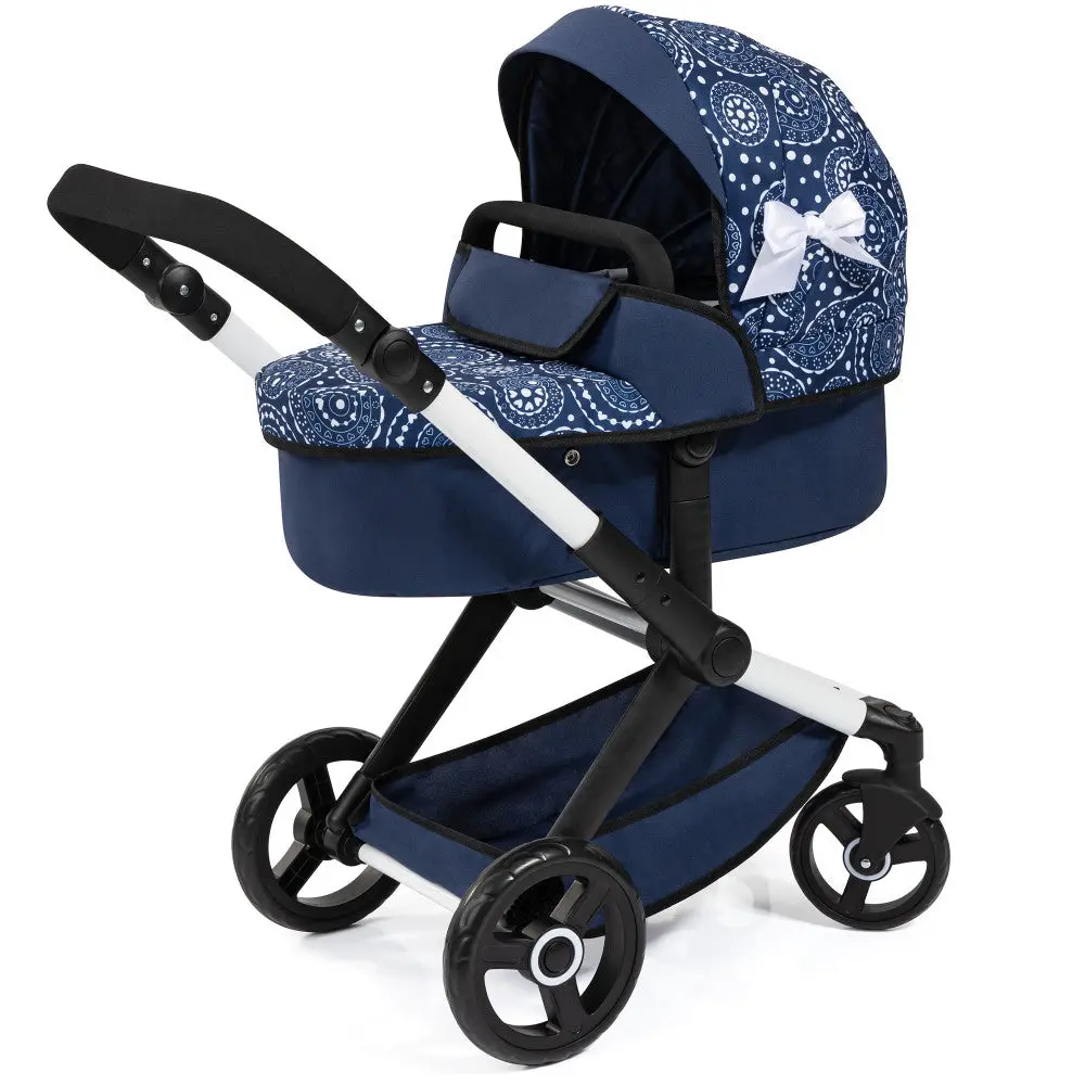 Bayer Design Xeo Pram Doll Stroller - Blue And White Circles For 18" Dolls 1