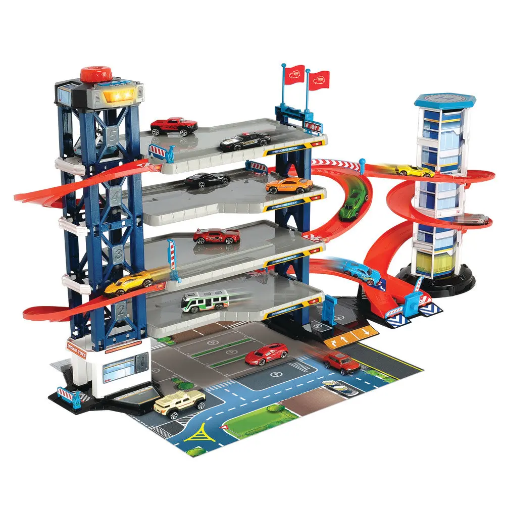 Dickie Toys Deluxe Parking Garage Playset - Includes Die-Cast Vehicles & Helicopter 1