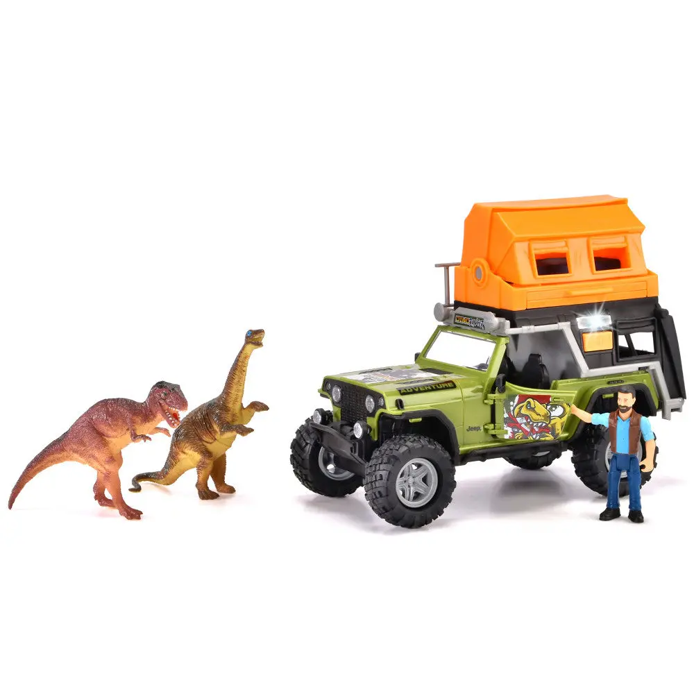 Dickie Toys Jeep Dino Camper Set - Dinosaur Transport Adventure, Green & Orange, Ages 3+ 1