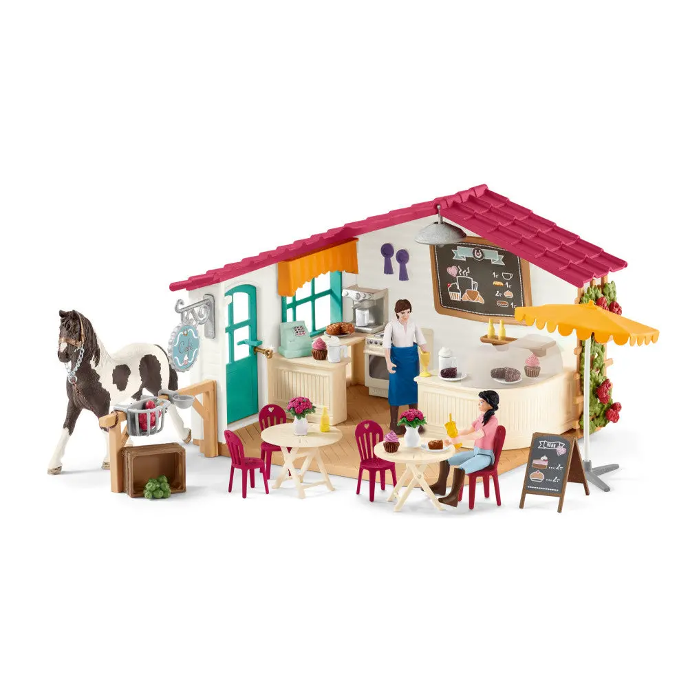 Schleich Horse Club Rider Caf√© 97Pc Playset With Figurines And Pinto Stallion 1