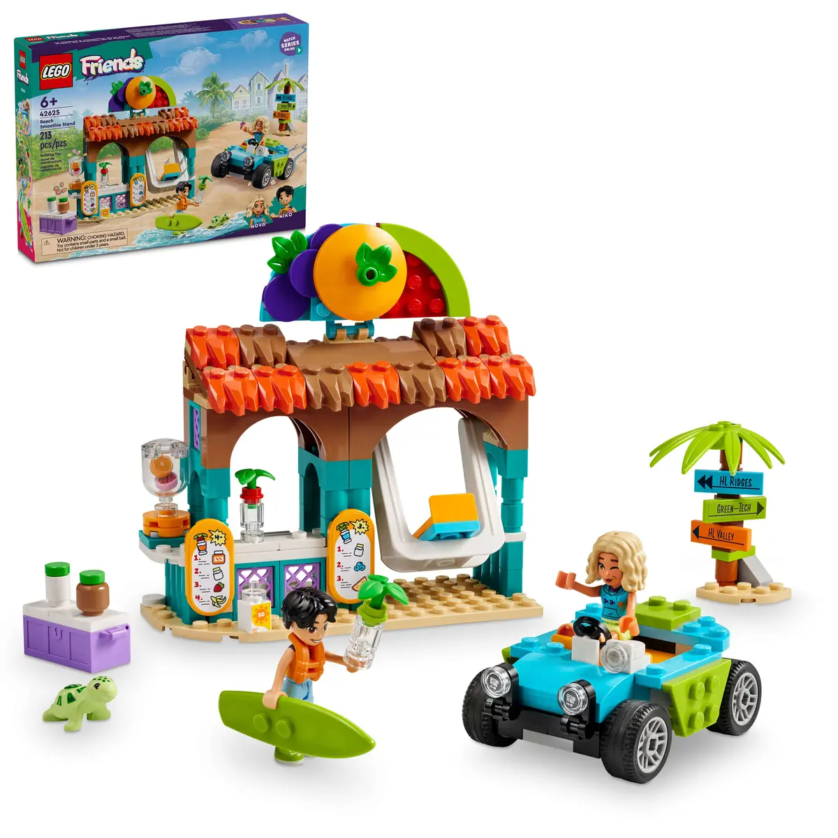 Lego Friends 213-Piece Beach Smoothie Stand Play Set With Beach Buggy And Swings 1