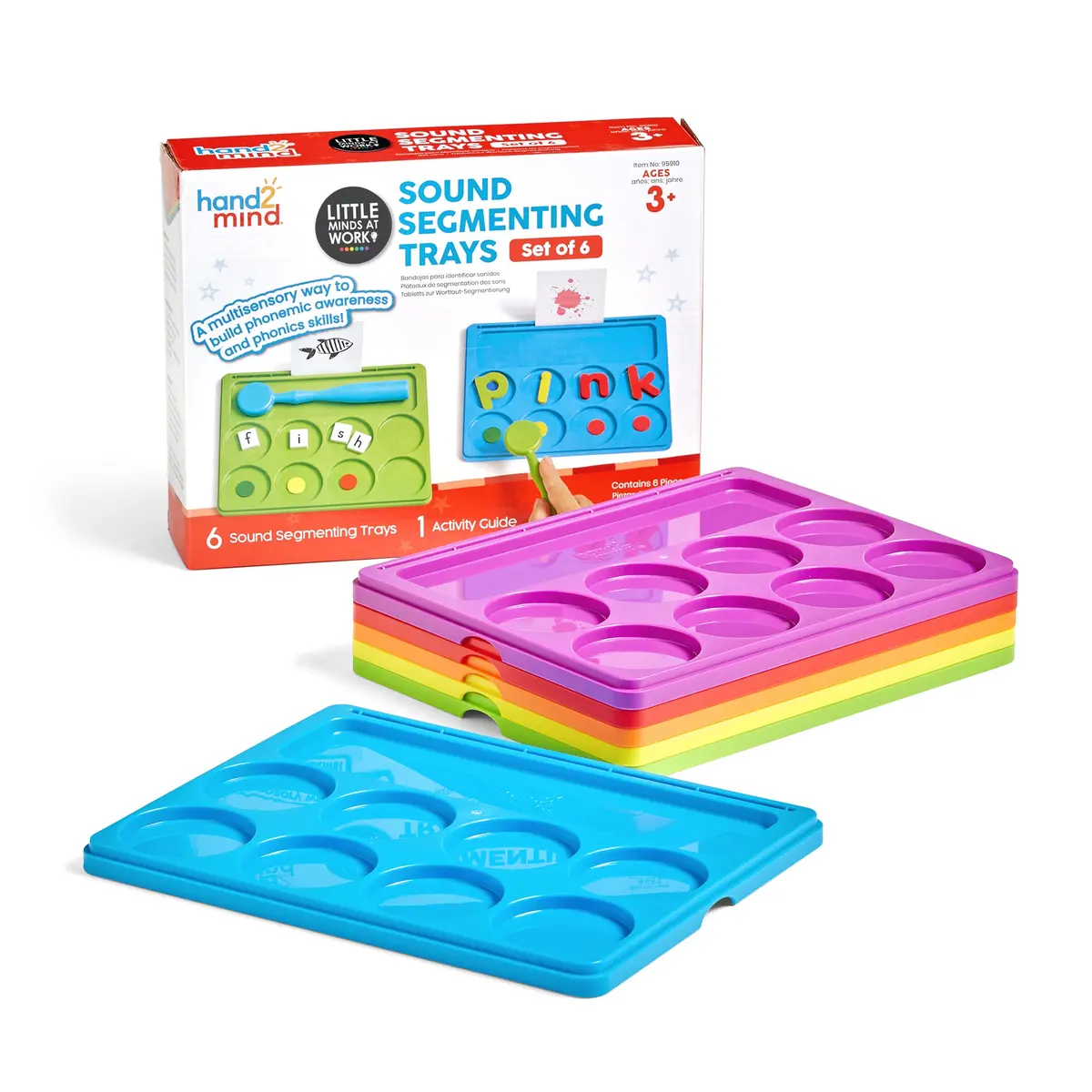 Hand2mind Sound Segmenting Trays With Magnetic Wand - Rainbow Colored, Set Of 6 1