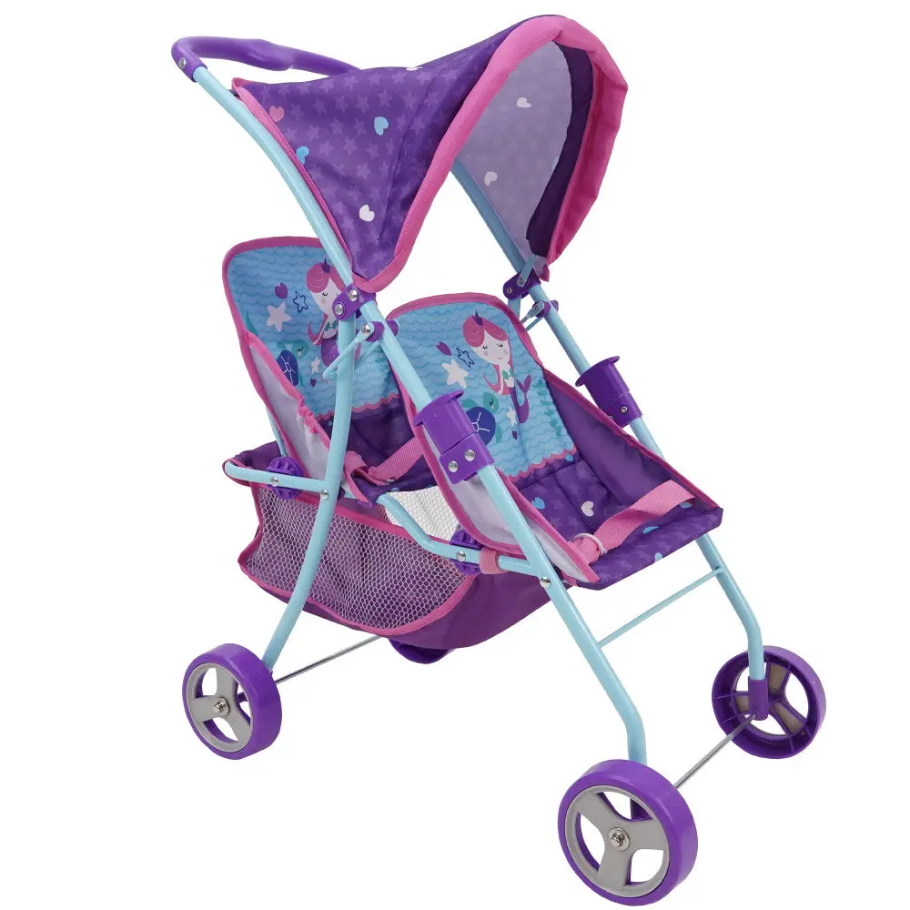 509 Mermaid Twin Doll Stroller With Adjustable Seats And Safety Lock 1