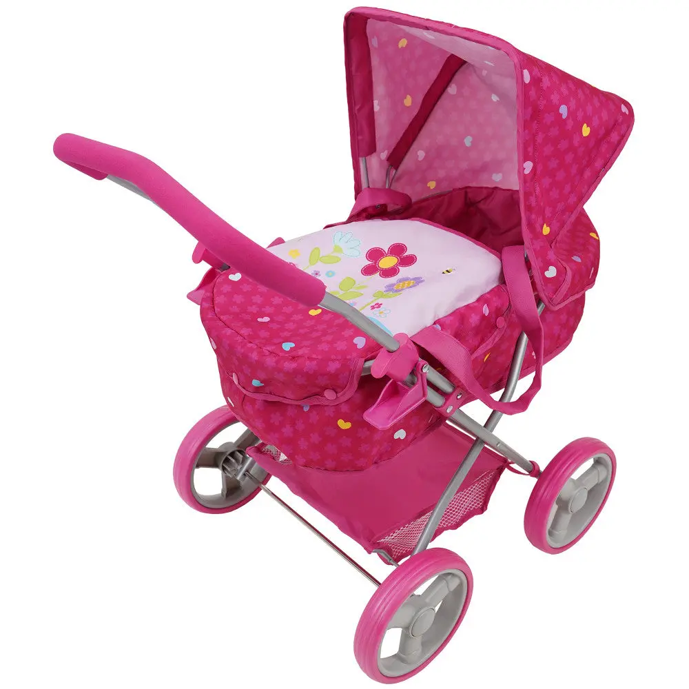 509 Garden Doll Pram With Retractable Canopy And Shopping Basket 1