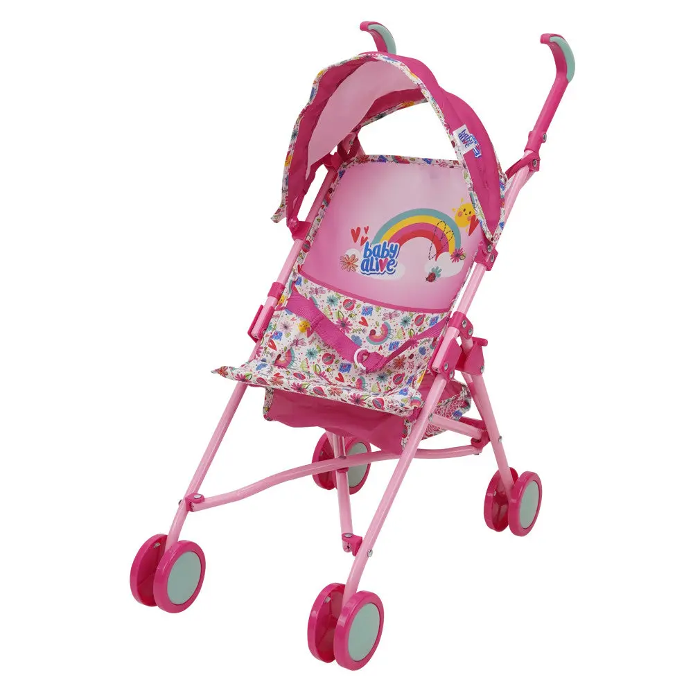 Baby Alive Doll Stroller With Retractable Canopy - Pink & Rainbow 1