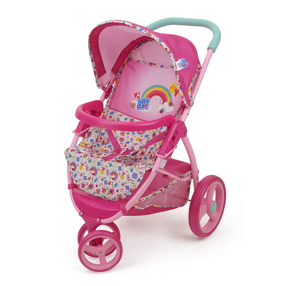 Baby Alive Doll Jogging Stroller - Vibrant Pink & Rainbow Design 1
