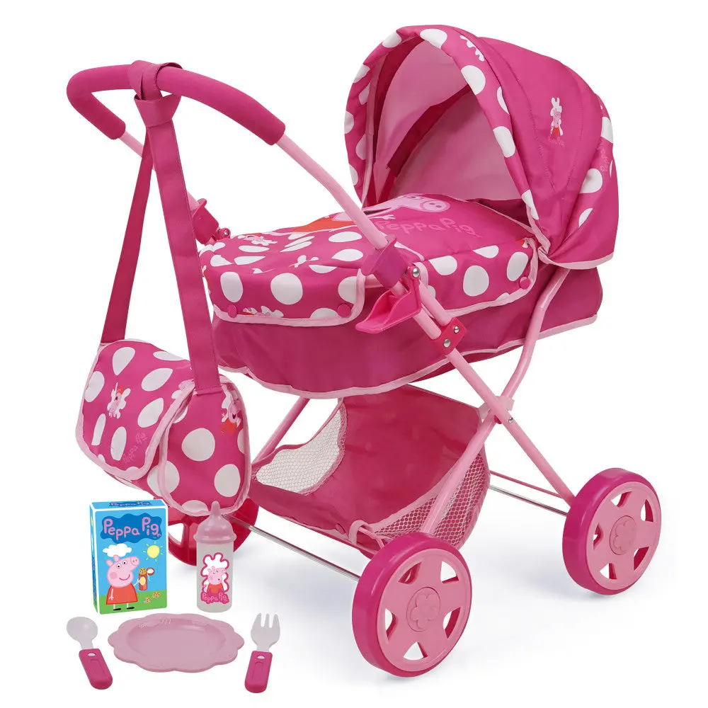 Peppa Pig Baby Classic Doll Pram Set - Pink & White Dots 1