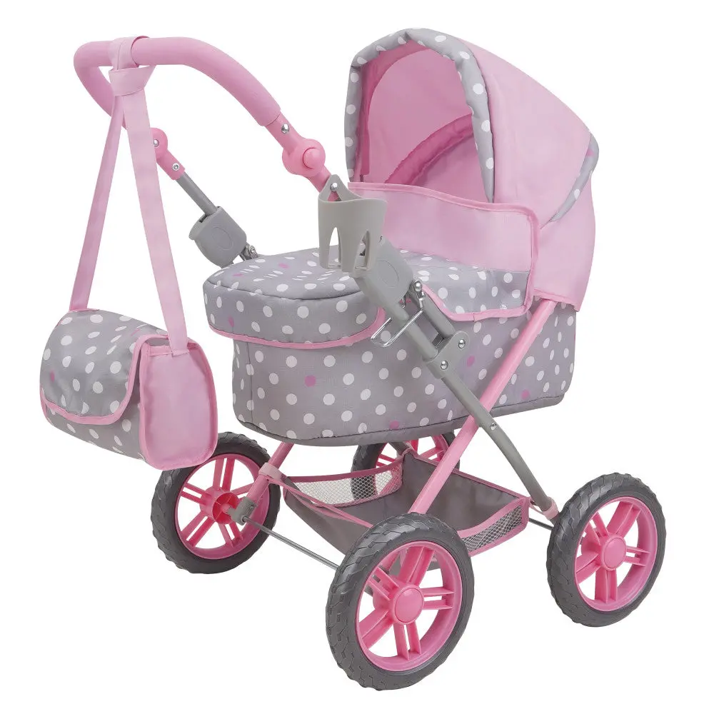 509 Crew Amanda Doll Pram In Cotton Candy Pink With Polka Dots 1