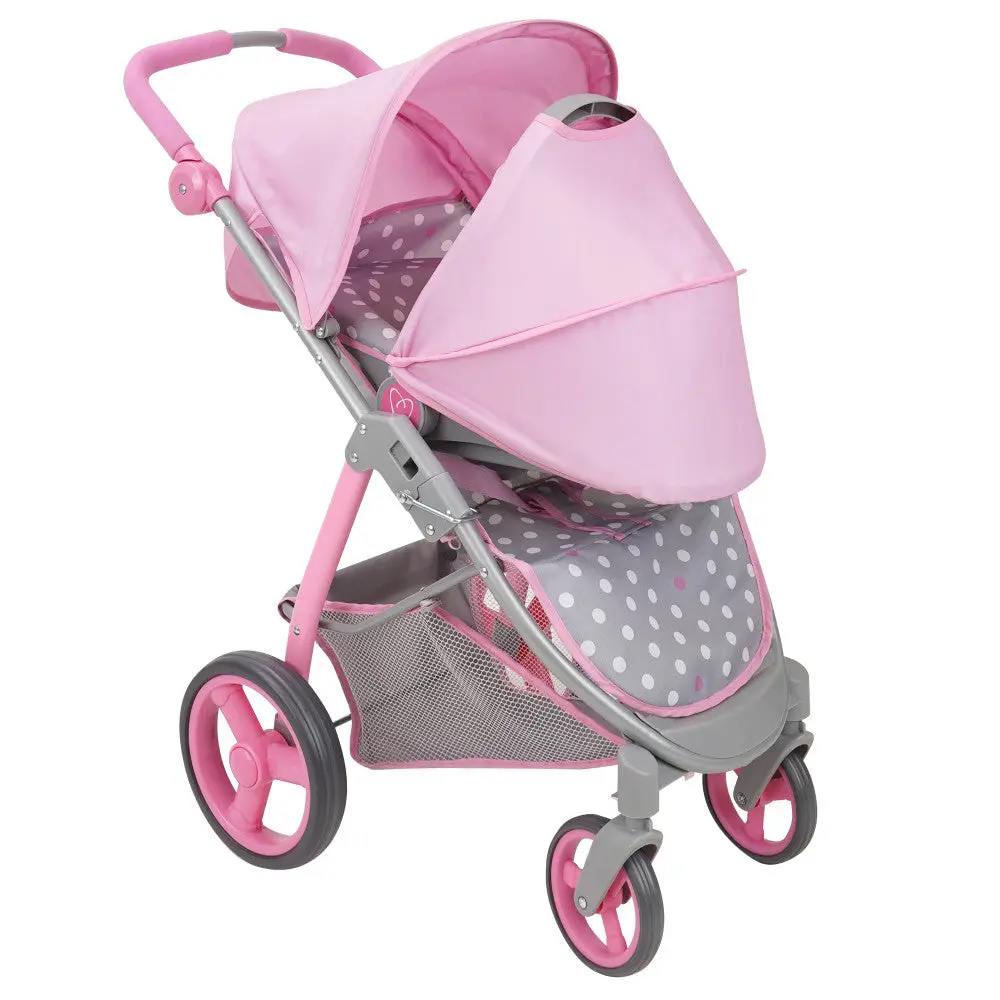 509 Crew Cotton Candy Pink Doll Travel System - Polka Dot Pink & Grey 1