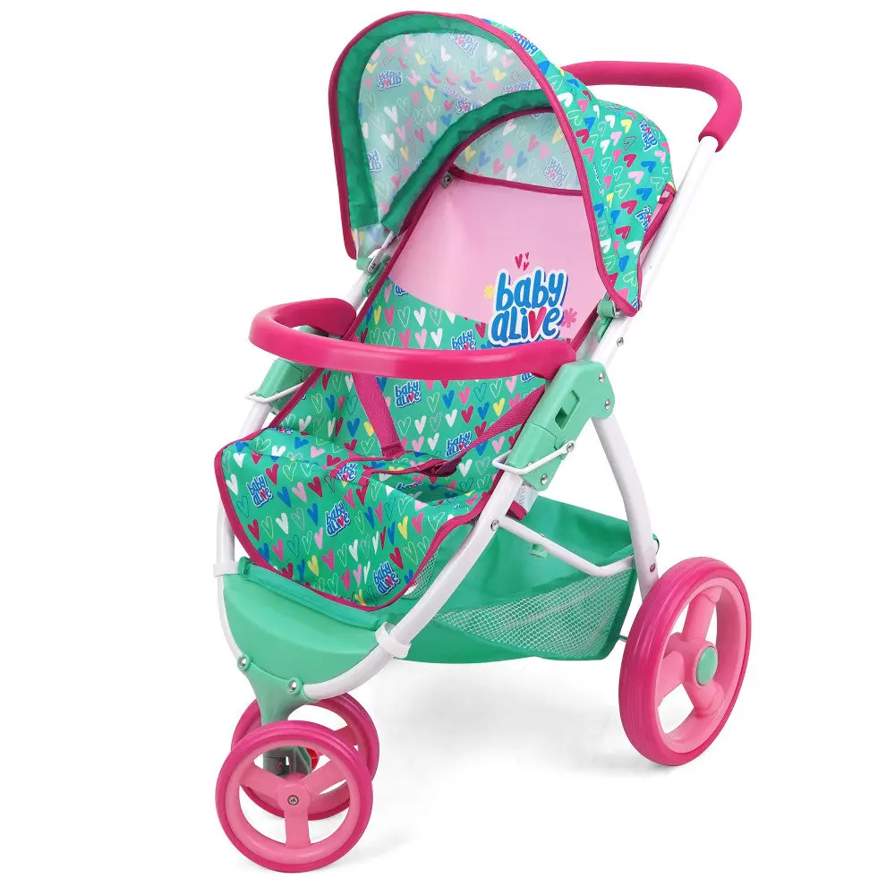 Baby Alive Heart-Themed Doll Jogging Stroller - Pink And Green Playset 1