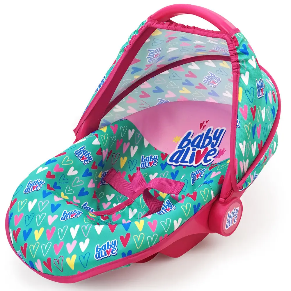 Baby Alive Deluxe Doll Car Seat - Multi-Function, Pink & Green Hearts 1
