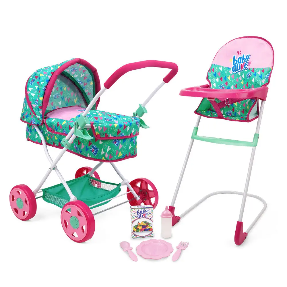 Baby Alive Travel N' Feed Playset - Pink And Green Hearts - 7Pcs 1