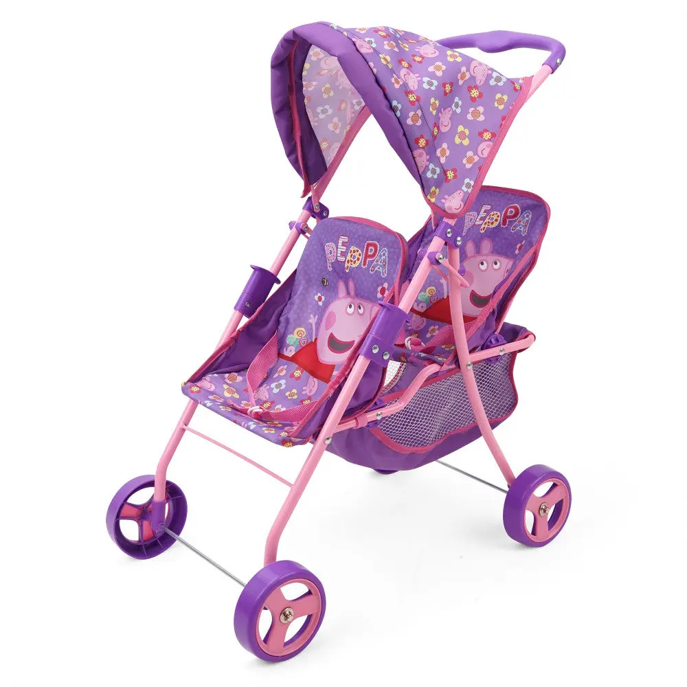 Peppa Pig Floral Twin Doll Stroller - Pink & Purple, Ages 3+ 1