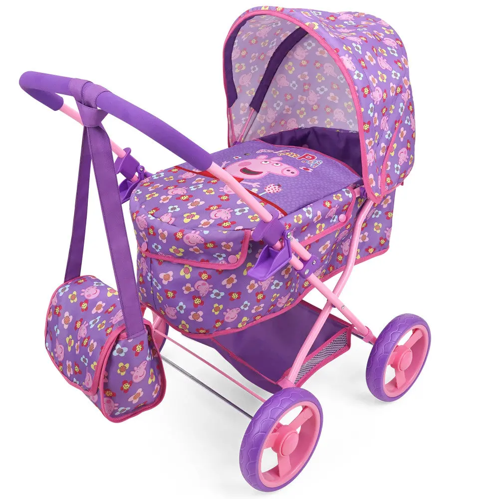 Peppa Pig Deluxe Doll Pram & Matching Bag - Floral Purple & Pink, Ages 3+ 1